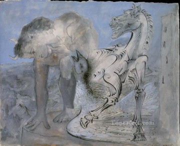 花 鳥 Painting - 馬と鳥の動物相 1936年 パブロ・ピカソ